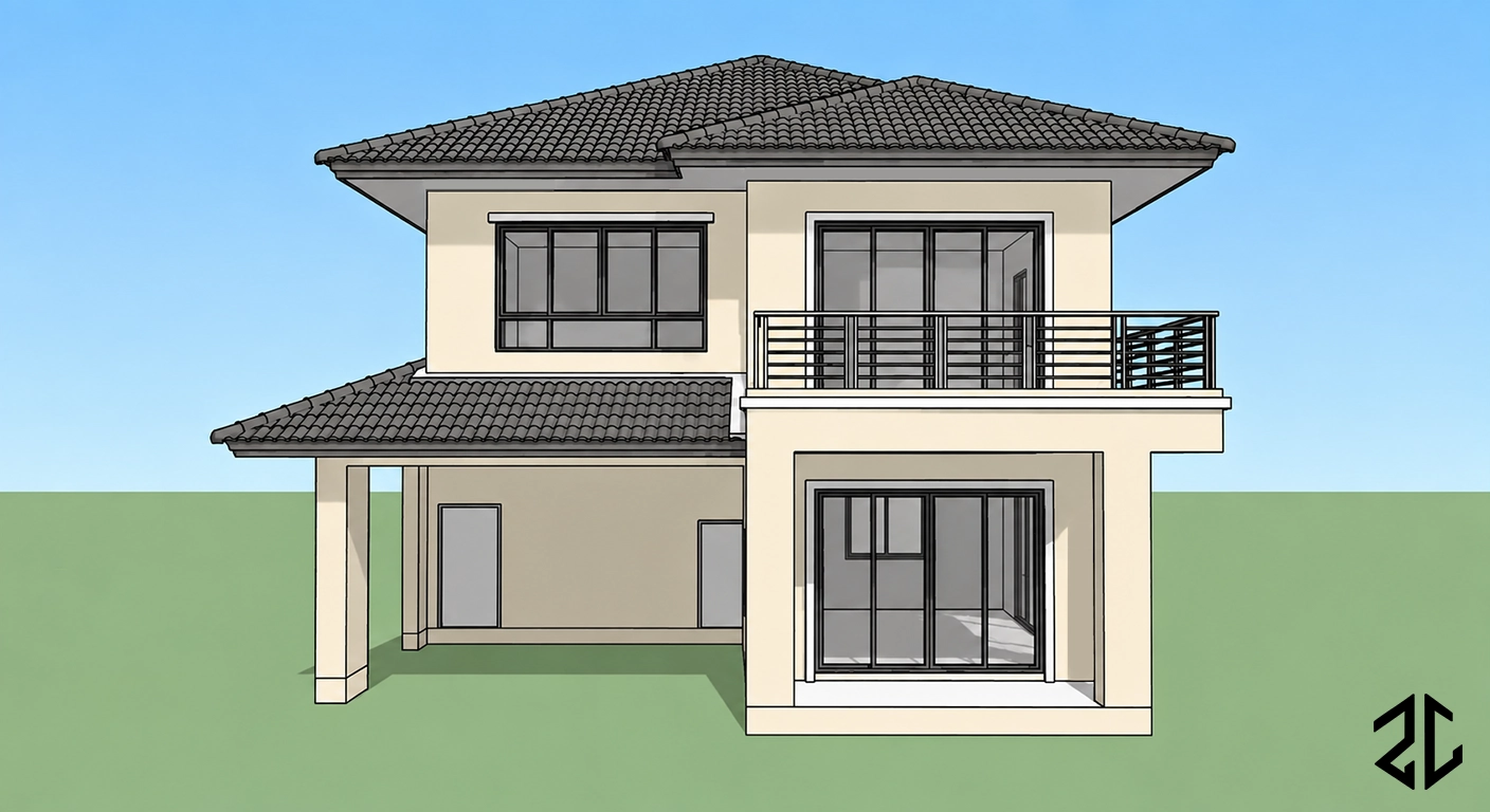 โมเดล SketchUp ก่อนเรนเดอร์ งานบ้านพักอาศัย
